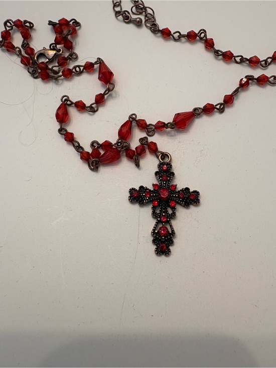 Jewelry - Red Crystal Cross Pendant Necklace - Women Jewelry